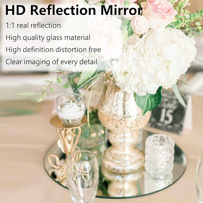 12 inch Glass Round Mirror with Adhesive Tapes, Frameless Wall Mounted Circle Mirror for Wall Door Home Bathroom Bedroom Living Room Decor
