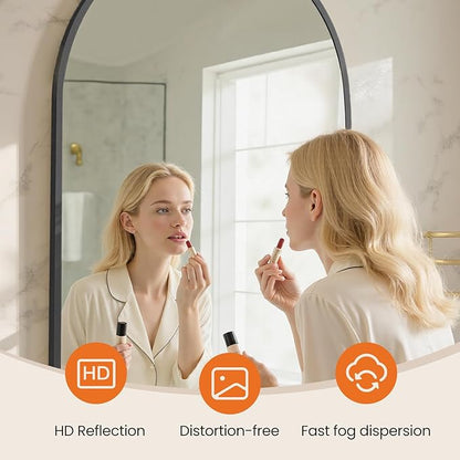 NEWBULIG 24X36 Inch Arched Bathroom Mirror for Wall, Vanity Bathroom Mirrors for Over Sink Tempered Glass, Anti-Rust Arched Metal Framed, Hangs Horizontally or Vertically, Farmhouse Home Decor, Black