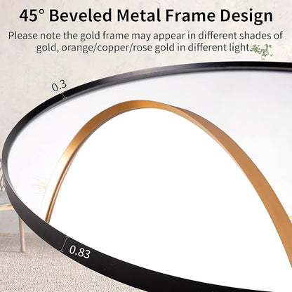 32" Round LED Bathroom Mirror, Wall Mounted Round Backlit Mirror LED Bathroom Vanity Mirror with Lights Fog Free Circle Lighted Mirror with Gold Frame, Smart Light up Mirror 3-Color