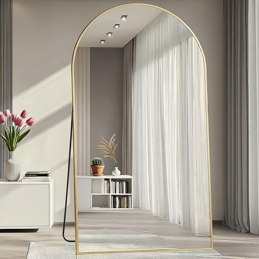 Prywot Full Length Mirror, Oversized 78"x38" Arched-Top Floor Mirror, Free Standing Mirrors, Modern Full Body Mirrors with Aluminum Alloy Frame for Bedroom,Living Room, Gold