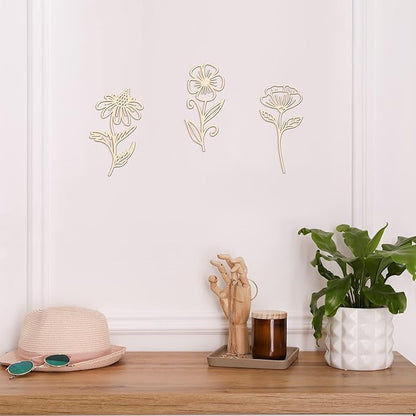 PerKoop 8 Pcs Wooden Flowers Wall Decor Boho Wildflowers Hanging Sculpture Wood Floral Cutouts for Nursery Bedroom Living Room Housewarming Gifts for Home Decorations(Elegant Style)