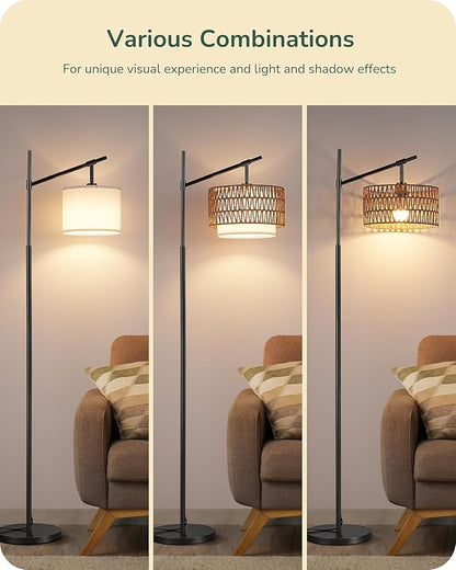 EDISHINE Rattan Floor Lamp with Dimmable Bulb, 5 Color Temperatures, Adjustable Farmhouse Standing Lamp with Remote, Black Floor Lamps for Living Room, Office, Bedroom
