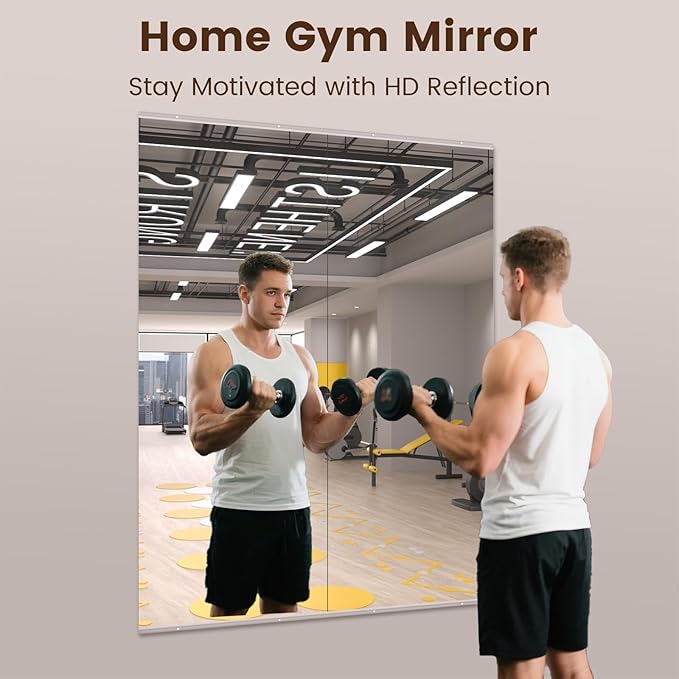 LOAAO Home Gym Mirror, 63"x24"-2 PCS Gym Mirrors for Wall, Frameless, Tempered Glass, Large Workout Mirrors for Home Gym, Dance Studio, Yoga Room, Garage Gym