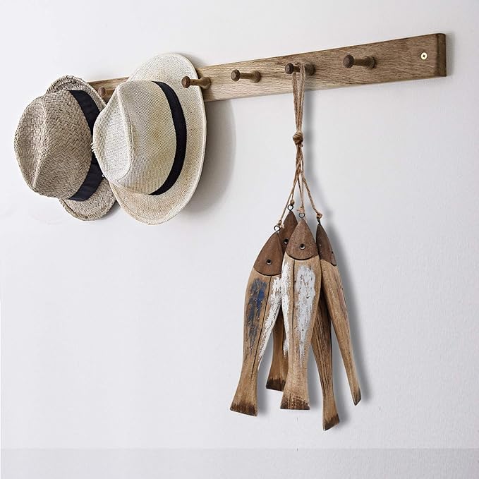 Wooden Fish Decor Hanging Wood Decorations for Wall, Rustic Nautical Beach Theme Fish Sculpture Home Decor for Bathroom Bedroom Lake House Decoration