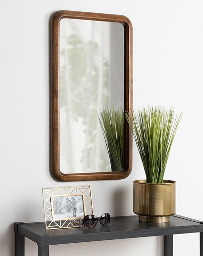 Kate and Laurel Pao Modern Rounded Rectangular Wall Mirror, 17 x 32, Walnut, Decorative Mid-Century Tall Wood Mirror with Radius Corners for Vertical or Horizontal Display