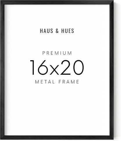 HAUS AND HUES Black Metal Picture Frame, 16x20 inches, Premium Quality, Wall Mount, Picture Frame for Wall, Modern Style, Black