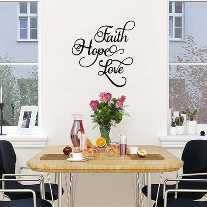 ESTART Faith Hope Love 3 Pieces Metal Wall Decor Inspirational Black Letter Sign Wall Art Rustic Vintage Farmhouse Word Metal Sign Family Wall Decor for Home Bedroom Living Room