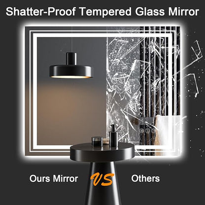 Snowdool LED Bathroom Mirror, 32"X32" with Front and Backlit, Anti-Fog, Bathroom Vanity Mirror for Wall, Memory Function, Stepless Dimmable, Tempered Glass (Horizontal/Vertical)
