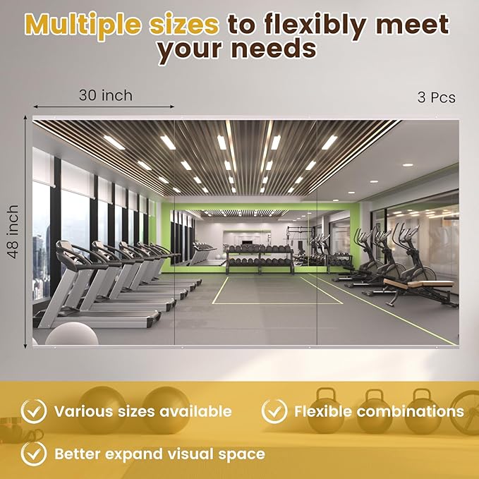 LOAAO Gym Mirror, 47.24"x29.53"-3 PCS Mirror for Gym, Flexible Combination, Tempered Glass, Gym Wall Mirror for Home Gym, Dance Studio, Yoga Room, Garage Gym, Workout Room
