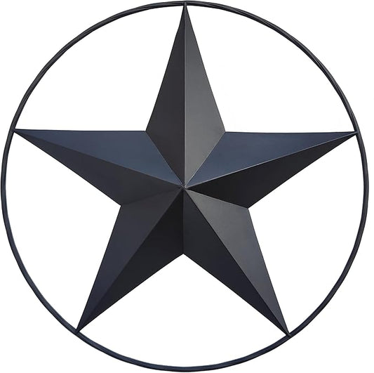 JoyEvy 24.5" Black Large Barn Star Wall Decor-Americana Exterior House Decor-Metal Star for Outside Texas Stars Art Rustic Vintage Western Country Home Farmhouse Wall Decoration