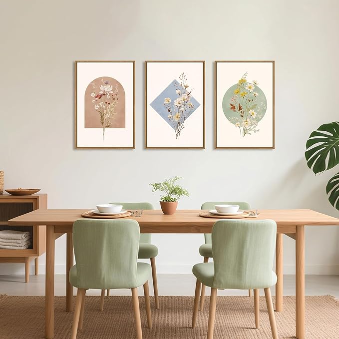 Celestdeco Large Vintage Wildflower Floral Framed Canvas Wall Art Set,Botanical Watercolor Calming Floral Wall Painting,Minimalist Boho Flower Artwork for Living Room,Dining Room,Office Decor -24"x36"x3