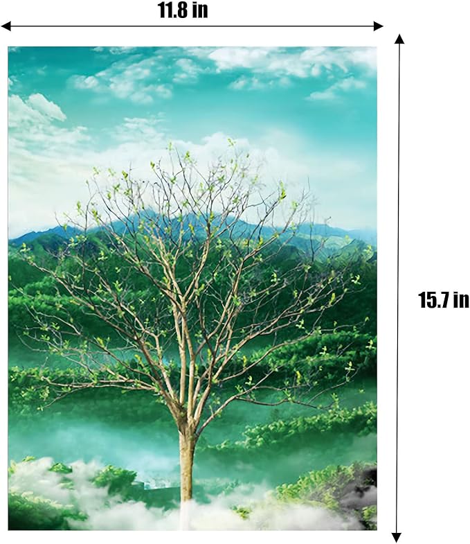 Four Seasons Tree 3D Poster Wall Art Decor Print ，Beautiful Nature Scene of Changing Four Seasons Spring Summer Fall Winter Scenery Mural，Optical Illusion Flipping Images and Holographic Pictures