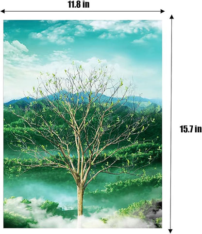 Four Seasons Tree 3D Poster Wall Art Decor Print ，Beautiful Nature Scene of Changing Four Seasons Spring Summer Fall Winter Scenery Mural，Optical Illusion Flipping Images and Holographic Pictures