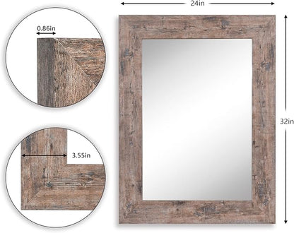 Syndra Wood Mirror with Frame, Rustic 24X32 Inch Wall Mounted Vanity Mirror with Large Wood Frame, Farmhouse Bathroom Mirror for Bedroom, Living Room, Entryway Wall Decor(Natural)