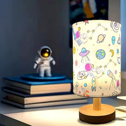 Astronaut Kids Table Lamp, Astronauts Room Decor for Boys,3 Level Dimmable Wood Nightstand Desk Base Flaxen Fabric Shade for Bedroom Living Room,Astronauts Gifts for Boys