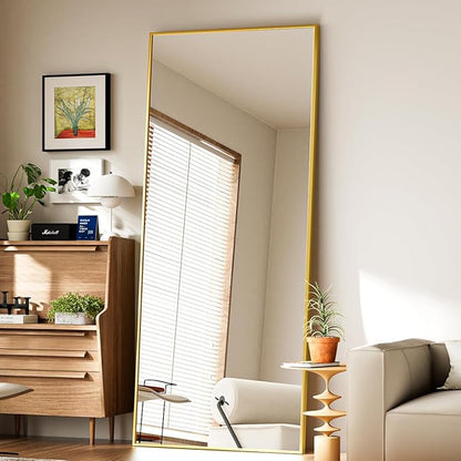Koonmi 65"x24" Floor Mirror Full Length, Bedroom Floor Body Mirror with Stand, Large Gold Mirror, Leaning, Standing or Hanging Horizontally/Vertically