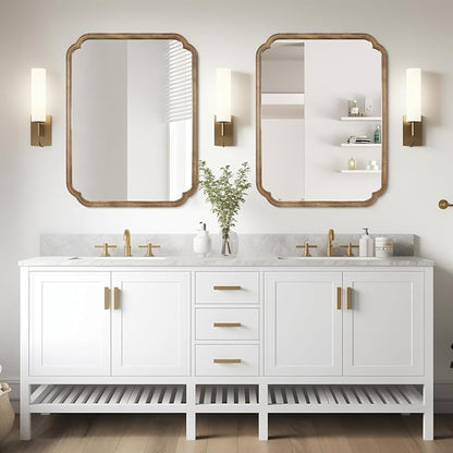 WallBeyond 30" x 40" Rounded Corner Arch Wall Mirror with Wood Frame for Entryway, Living Room or Bedroom Home Decor - Light Woodgrain, Honey-Colored