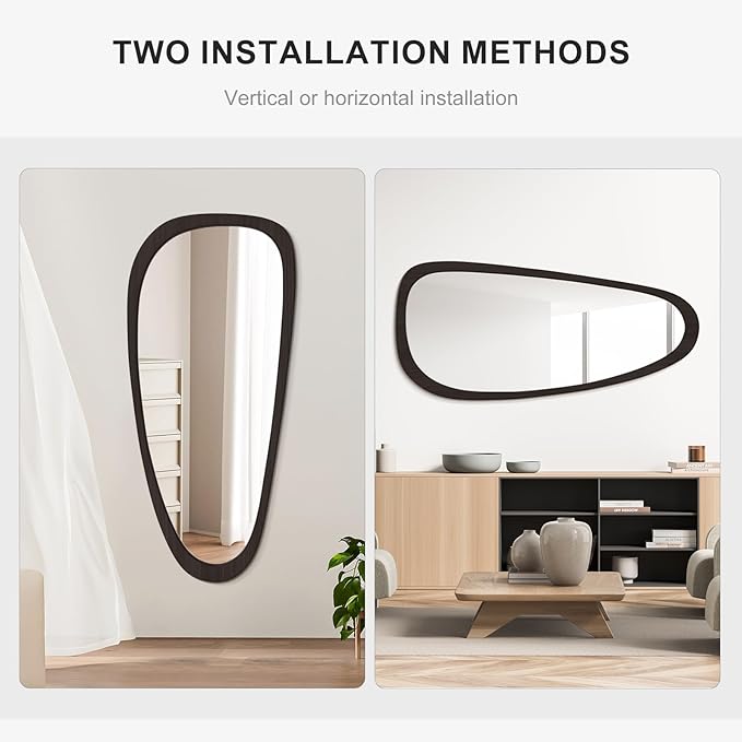 WallBeyond Asymmetrical Irregular Wall Mirror, Decorative for Bedroom Living Room Entryway Hall, Wood Frame for Mid Century Modern Decor 48" H x 22" W, Dark Brown