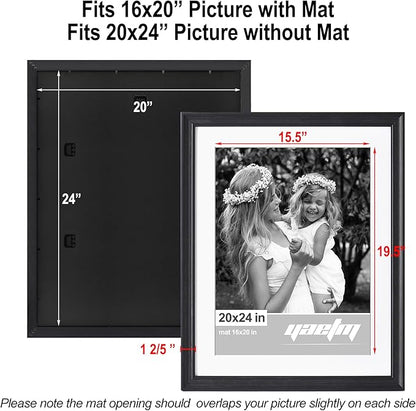 Yaetm 20x24 Picture Frame Matted to 16x20 Set of 2, 1.4" Wide Molding & Distressed Black Poster Frames for for Wall Gallery, Home and Office, Wall Mount (2 pack, Black)