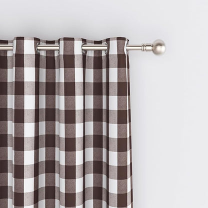 3 Pieces Tier Curtains and Valance Set Buffalo Check Kitchen Tiers Plaid Gingham Grommet Top Classic Short Small Cafe Curtains Country Farmhouse Cafe Bathroom 54"x18"/32"x24" Brown & White