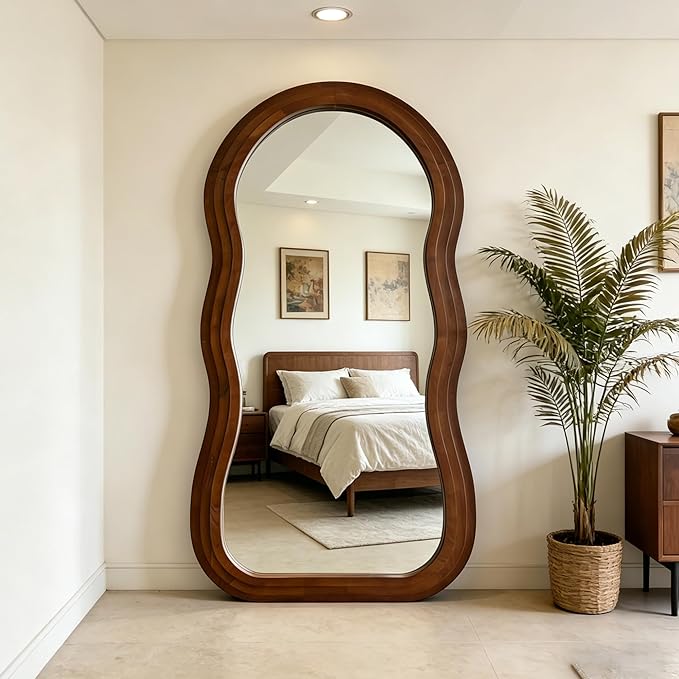 Wavy Full Length Mirror, 71"x33.5" Oversized Organic Floor Mirrors with Triple Layer Solid Wood Frame, Premium Aesthetic Full Body Mirror for Living Room Entryway Hallway, Leaning/Hanging