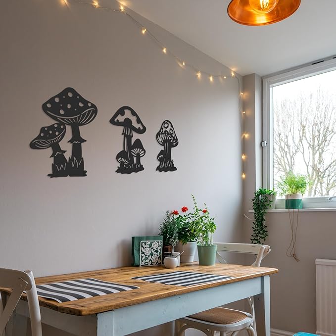 QZGXDECO Metal Mushroom Wall Decor - 3 Pack 9 inches Mushroom Wall Art Decor Hanging Decoration for Indoor Outdoor,Metal Plant Art Sculpture for Home Garden Fence Kitchen Bedroom Bathroom Living Room