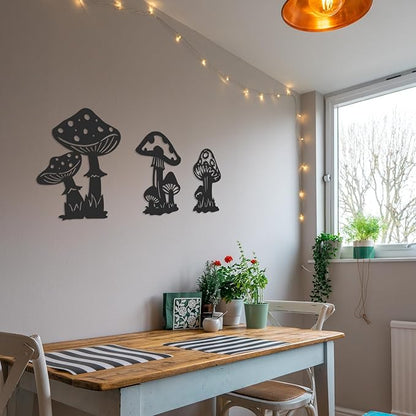 QZGXDECO Metal Mushroom Wall Decor - 3 Pack 9 inches Mushroom Wall Art Decor Hanging Decoration for Indoor Outdoor,Metal Plant Art Sculpture for Home Garden Fence Kitchen Bedroom Bathroom Living Room