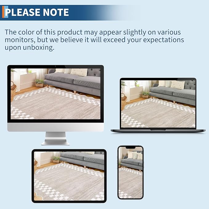 GarveeHome Area Rug 6x9 Large Living Room Modern Border Throw Rug with Rubber Backing Stain Resistant Dining Room Throw Carpet Washable Scalloped Rug for Bedroom Home Decor Office, Fog