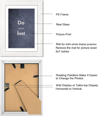 5x7 Picture Frame Set of 3 with Real Glass for Pictures 4x6 with Mat or 5x7 Without Mat, Wall Gallery or Tabletop display Photo Frames in White