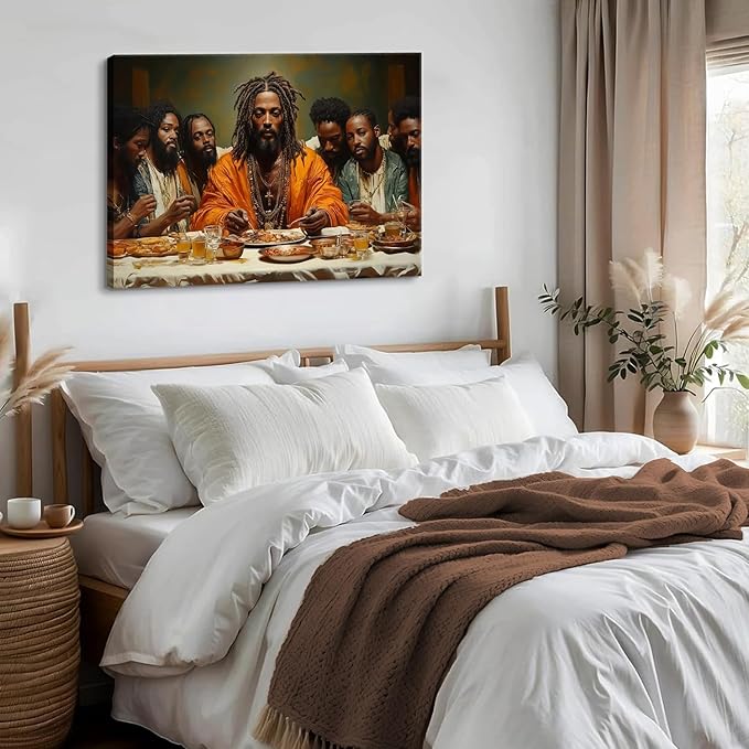 Modern Black Jesus Canvas Wall Art African American The Last Supper Painting Picture Wall Decor Black Man Christian Poster Print Artwork for Kitchen Dining Living Room Bedroom Home Decor16x24in canvas