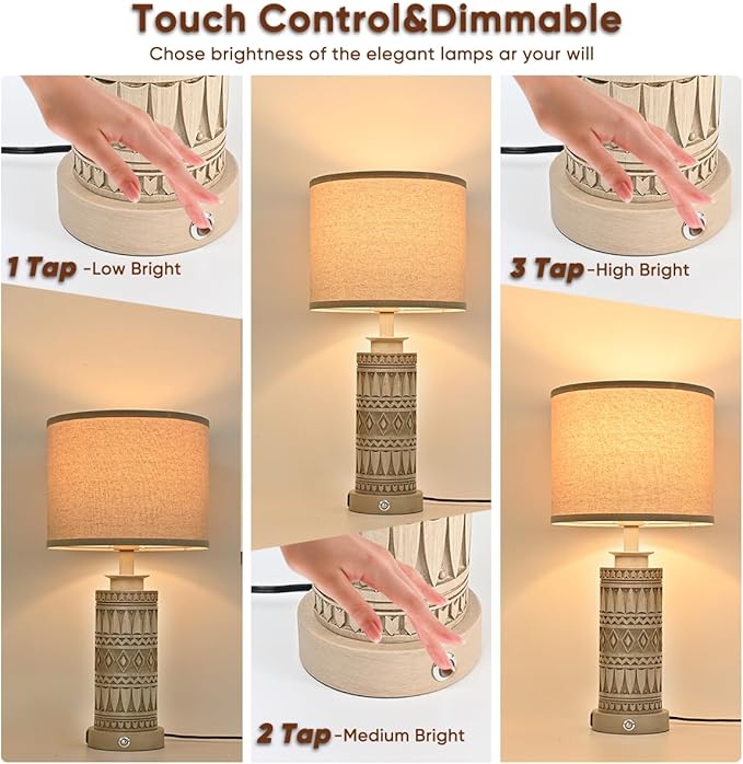 23IN Table Lamps for Living Room Set of 2 End Table Lamps Touch Control Table Lamp Dimmable Bedside Lamps USB A+C Ports Farmhouse Bedroom Lamp for Nightstand, Bulbs Included