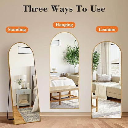 Sweetcrispy 56"x21" Arched Full Length Mirror, Full Body Mirror with Aluminum Alloy Thin Frame, Leaning or Standing, Suitable for Bedroom, Livingroom, Cloakroom, Gold