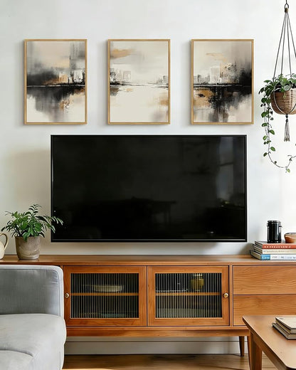 Drsoum Vintage Black Gray Abstract Wall Art Framed Brown Tan Neutral Prints Minimalist Modern Rustic Artwork Bedroom Living Room Ready to Hang 11x14in Natural Framed