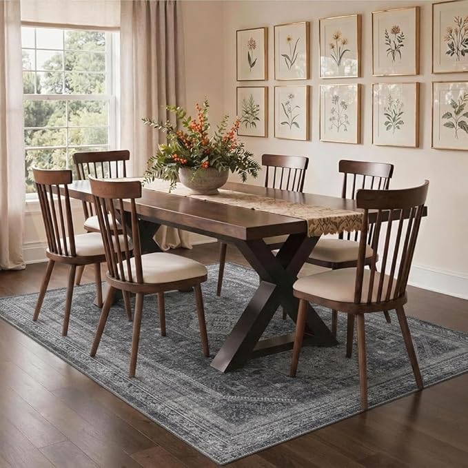 GENIMO 3x5 Area Rugs for Living Room, Machine Washable Non Slip Rugs, Low Pile Lightweight Print Rug for Bedroom, Dining Room, Home Office, Vintage Grey