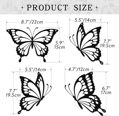 PoYang 4 Pieces Metal Butterfly Wall Decor - Butterflies Metal Wall Art for Living Room Dining Room Bedroom Bathroom Kitchen | Black | Lightweight | Cute and Modern | Easy to Install