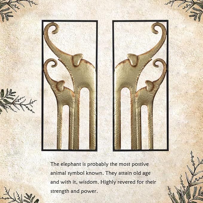 HKaikzo Gold Elephant Wall Decor Set of 2, African Metal Wall Art Large 3D Sculptures for Living Room, Boho Animal Decorations Modern Wall Hanging Gift for Housewarming(11.8x27.6in)