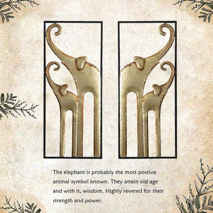 HKaikzo Gold Elephant Wall Decor Set of 2, African Metal Wall Art Large 3D Sculptures for Living Room, Boho Animal Decorations Modern Wall Hanging Gift for Housewarming(11.8x27.6in)