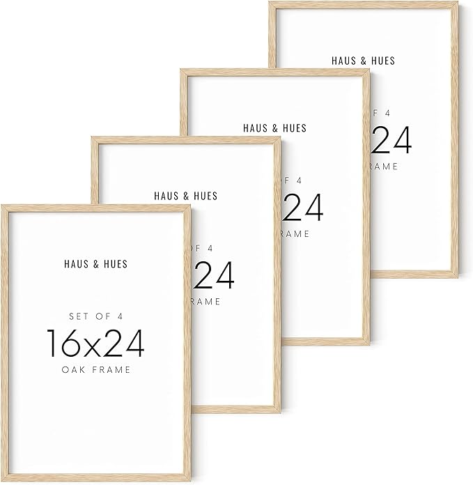 HAUS AND HUES Beige Oak Wood 16x24 Picture Frame - Modern Wood Wall Art Display - Lightweight 16x24 Frame for Art Prints, Photos, Posters - Ready-to-Hang Vertically & Horizontally (Set of 4)