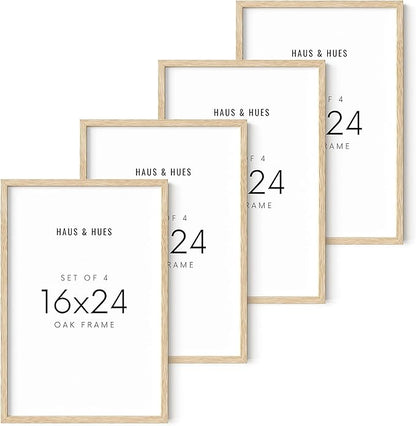 HAUS AND HUES Beige Oak Wood 16x24 Picture Frame - Modern Wood Wall Art Display - Lightweight 16x24 Frame for Art Prints, Photos, Posters - Ready-to-Hang Vertically & Horizontally (Set of 4)