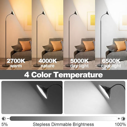 mukuxin 76" LED Floor Lamp, 18W/1800LM Super Bright Reading Standing Lamp,Stepless Dimmable&Adjustable Color Temperature 2700K-6500K w/Remote& Touch Control Lamps for Living Room Bedroom Office Black