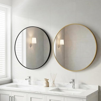OLIXIS 24 Inch Black Round Bathroom Wall Mirror, Round Bathroom Mirrors for Over Sink, Circle Mirror with Tempered Glass for Home Decor, Entryway, Bedroom, Vanity, Shatterproof& Crystal-Clear