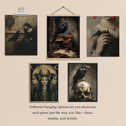 XYHYRA Vintage Gothic Wall Art Set of 6, Dark Academia Witchy Posters, Victorian Raven & Skull Prints, Halloween Home Decor for Living Room Bedroom Bathroom 8x10 Inch Unframed