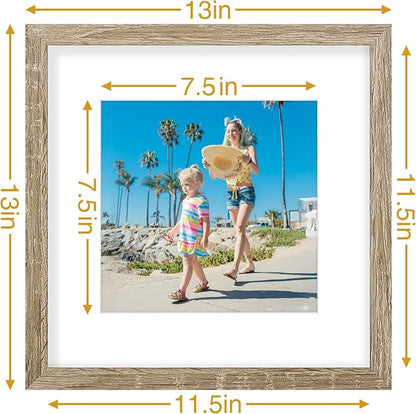 Vittanly 12x12 Picture Frames Set of 9, Display 8x8 Pictures with Mat or 12x12 without Mat, Photo Frames for Wall Mount, Engineered Wood, Light Wood