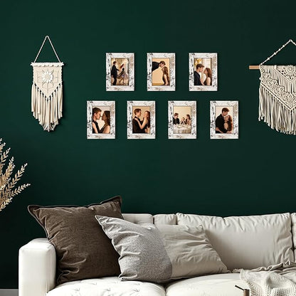 PETAFLOP 4x6 Picture Frame Set of 7, Distressd Rustic Frames Display 4 by 6 Inch Photo for Wall or Tabletop