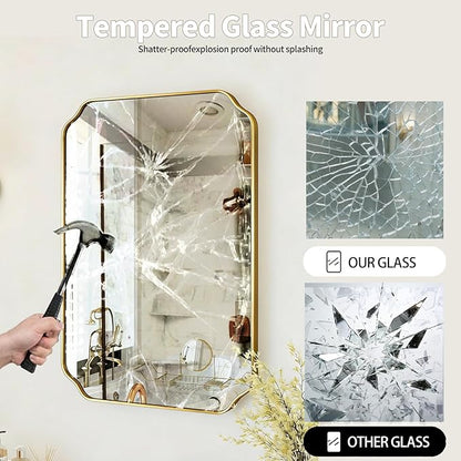 Gold Wall Mirror 36"x24", Scalloped Edge Vanity Mirror - Hangs Vertically/Horizontally Decorative Bathroom Mirror for Vanity, Bedroom & Entryway, Aesthetic Bathroom Decor