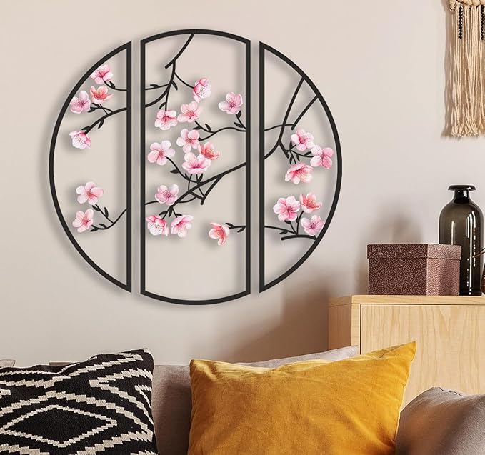 XORT 3 Pieces Metal Flowers Wall Decor, Minimalist Floral Wall Arts Hanging Decor for Living Room Bathroom Bedroom Dining Room Kitchen Indoor Outdoor