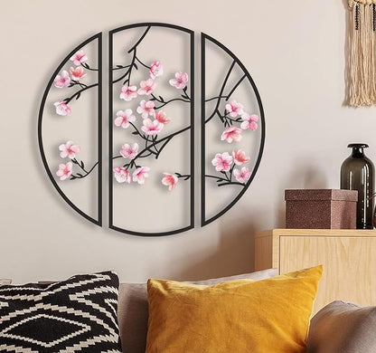 XORT 3 Pieces Metal Flowers Wall Decor, Minimalist Floral Wall Arts Hanging Decor for Living Room Bathroom Bedroom Dining Room Kitchen Indoor Outdoor