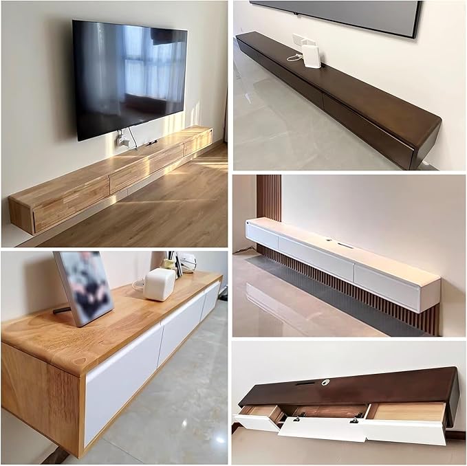 Modern Wall-Mounted Wooden TV Cabinet, White Entertainment Center with Drawers, Cable Management, Hollow Back, Media Console Table, Stylish TV Storage Shelf (Size: 120x24x20)