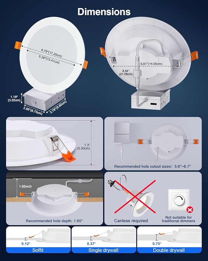 Smart Recessed Lighting 6 Inch, Color Changing Canless Ceiling Lights with Junction Box, 1500 Lumen Wafer Downlight RGB Dimmable with APP, Alexa, Siri, Google Assistant, 1 Pack
