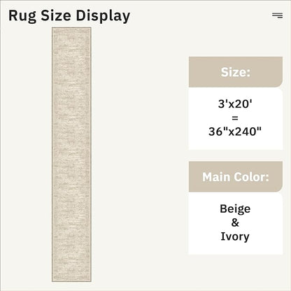 Soalmost 3x20 Hallway Runner Rug - Extra Long Carpet Runners for Hallways 20ft Non Slip Stain Resistant Rugs Runner for Living Room Bedroom 20 Feet Floor Carpet for Kitchen, Beige
